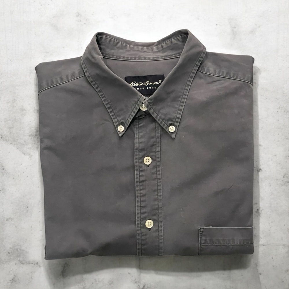 Eddie Bauer Cotton Gray Button Down Shirt XL - Picture 2 of 9